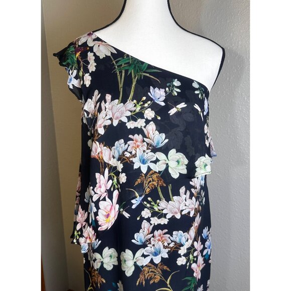 Slate & Willow Women's Maxi Dress Black Hudson Floral One-Shoulder Sz 4 - Picture 3 of 15